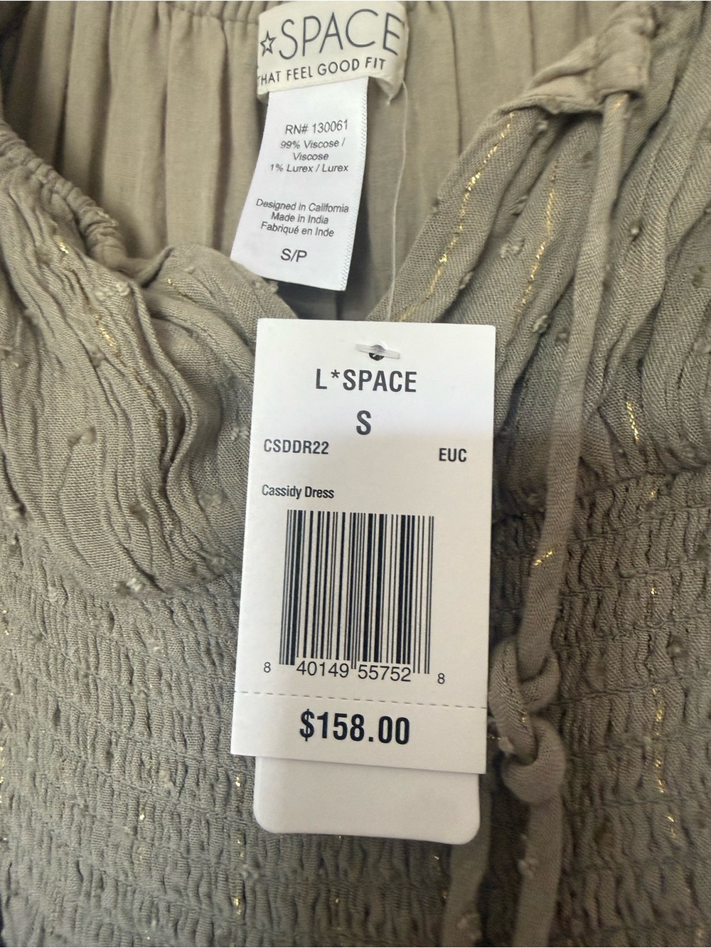 L*Space Mint-Sage Green Dress with Gold Metallic Threading